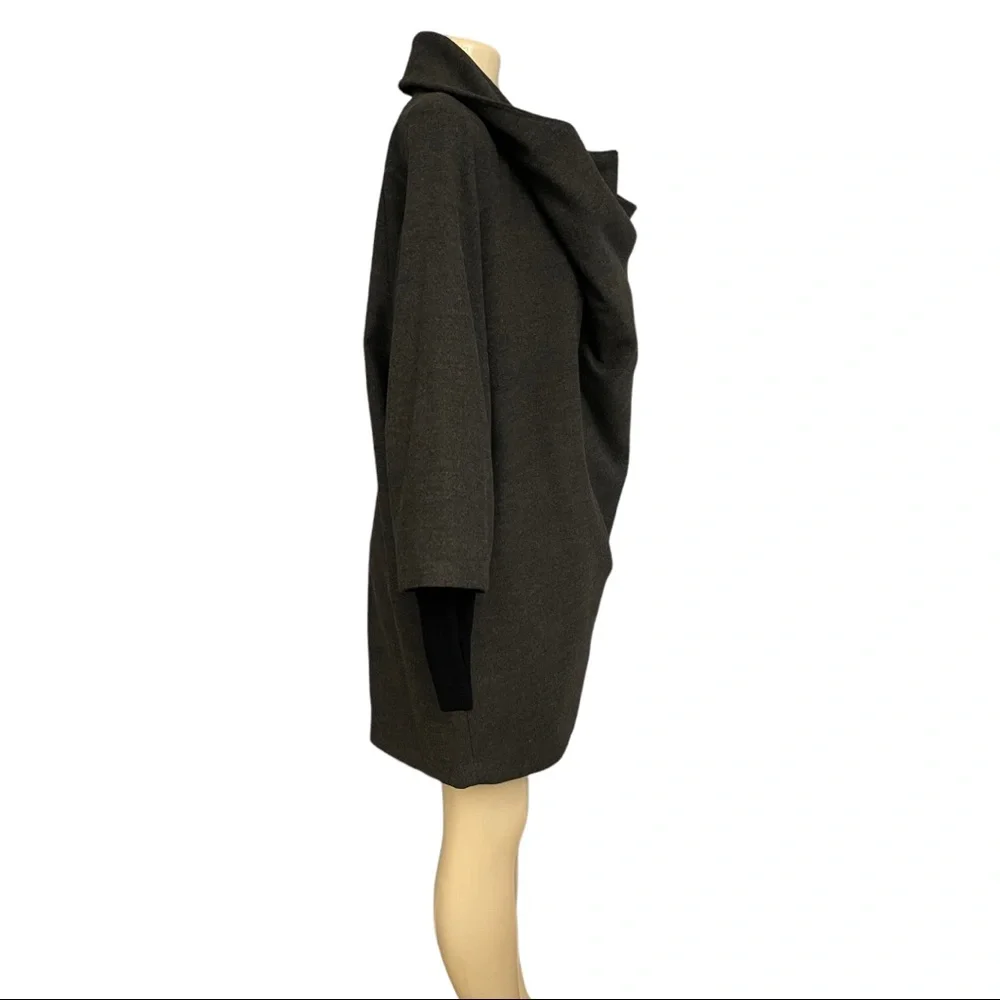 Calvin Klein Double Breasted Drape Cape Coat Envelope Collar Grey Sleeved Jacket - Picture 7 of 15